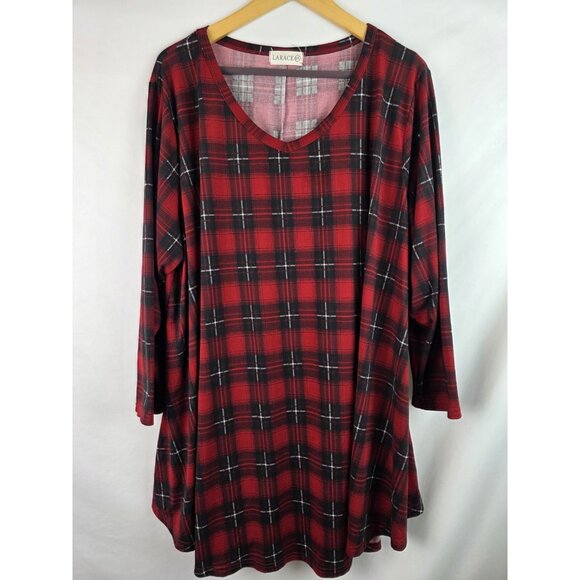 Larace Womens Tunic Top Plus Size 6X Red & Black Plaid Long Sleeve Shirt - Picture 1 of 10